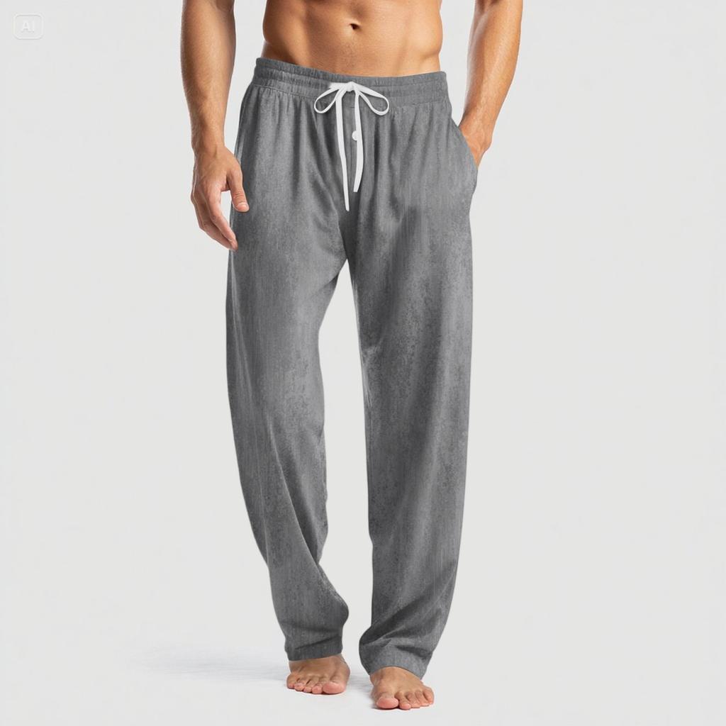 Pantaloni casual da uomo in maglia con stampa alla moda e tasca, pantaloni da pigiama