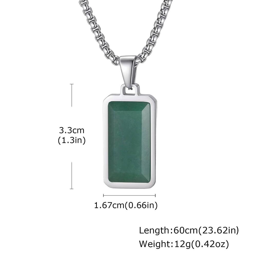 Vnox Edelstahl Grüne Naturstein Halskette für Männer Jungen, Geometrisches Quadrat Anhänger mit Kasten Kette Halsketten Schmuck Geschenk
