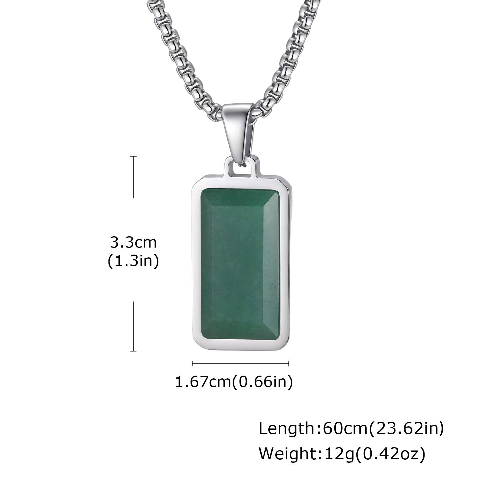 

Vnox Stainless Steel Green Natural Stone Necklace for Men Boys, Geometry Square Pendant with Box Chain Necklaces Jewelry Gift 60cm