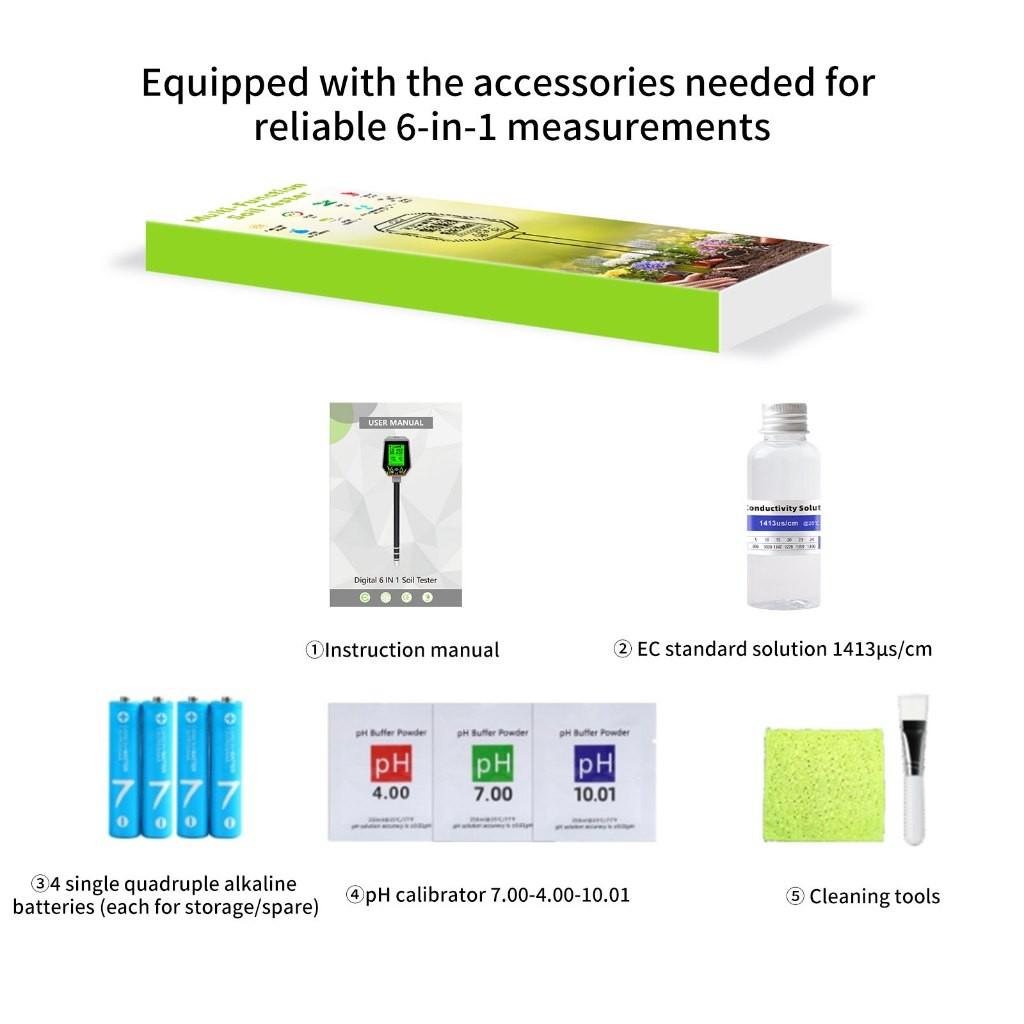 6 In 1 Soil Survey Analyzer Moisture Tester Tool Multifunctional Garden Plant Soil Water Measurement Meter