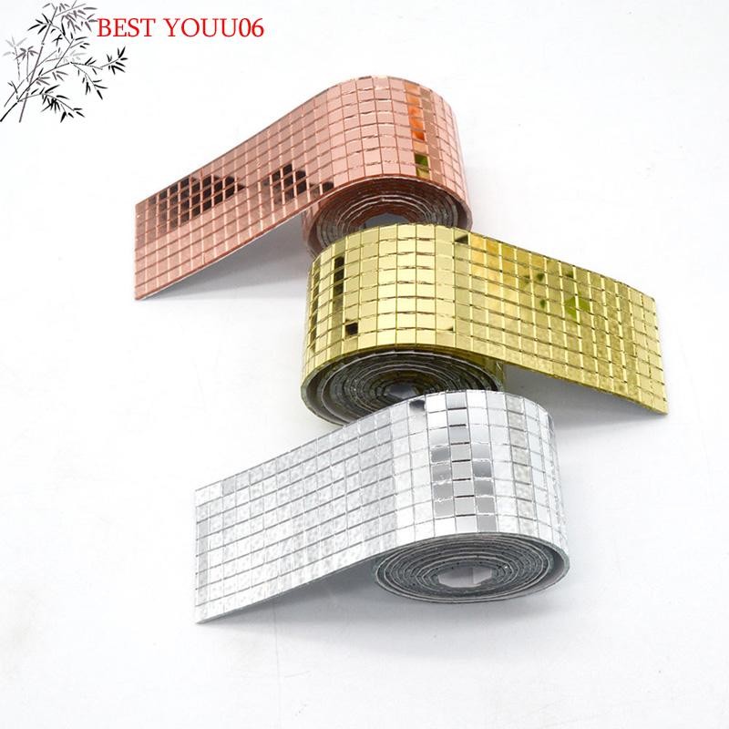 Hot 1PC Self-Adhesive Real Glass Craft Sticker Reflective Glass Tape Mini Mirror Mosaic Tiles For Making DIY Hand Craft Home Dec