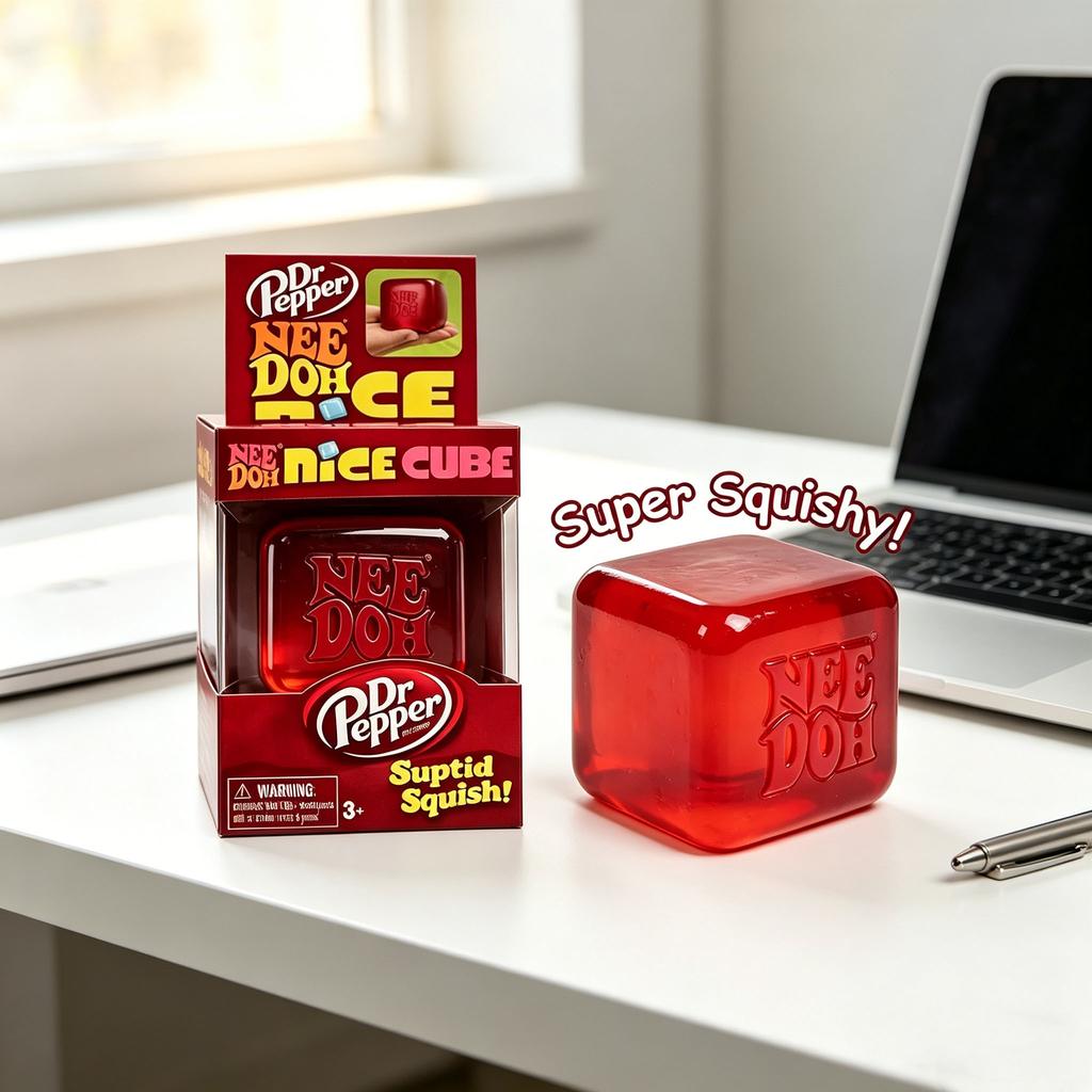 NeeDoh Nice Cube Cubo Antistress (Edizione Dr Pepper), Giocattolo antistress da spremere, Giocattolo sensoriale per alleviare l'ansia per bambini e adulti