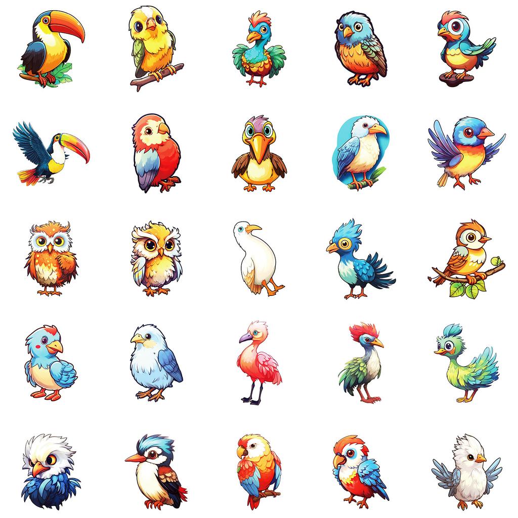 50 Cute Birds Series Small Animal Graffiti Stickers Children'S Stickers