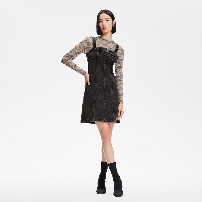 

VEROMODA Women s Leopard Print Two-Piece Look Denim Dress M