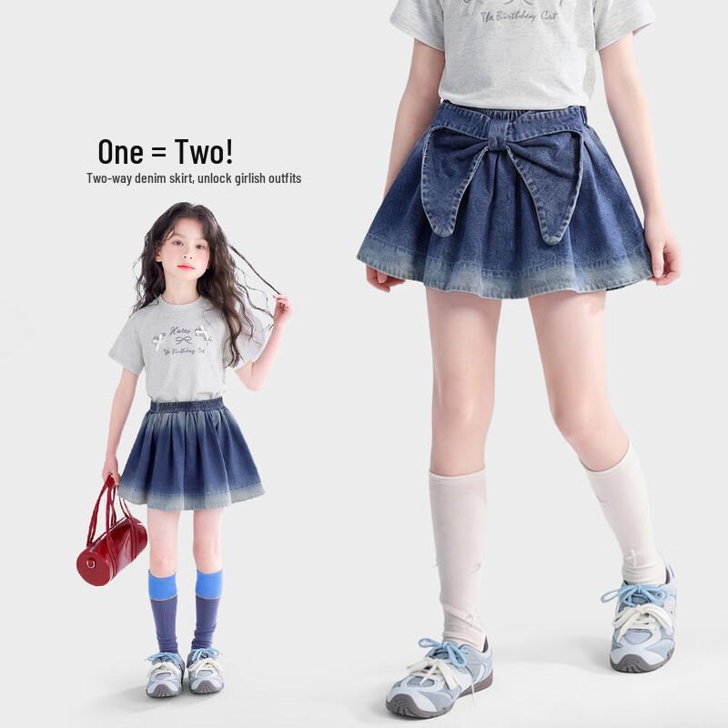 

Girls Bowknot A-Line Denim Skirt