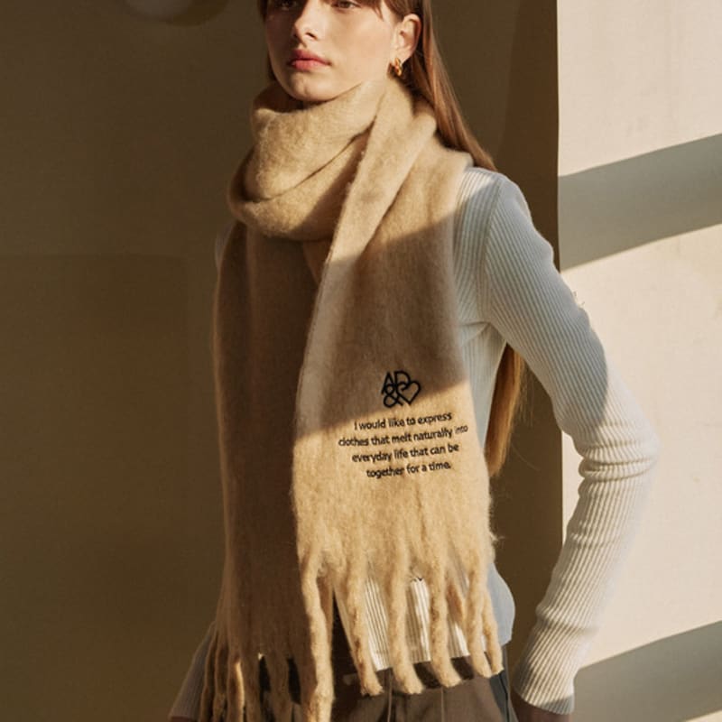 

ADAUL AD&heart embroidery logo boucle muffler - 6color Beige_Free