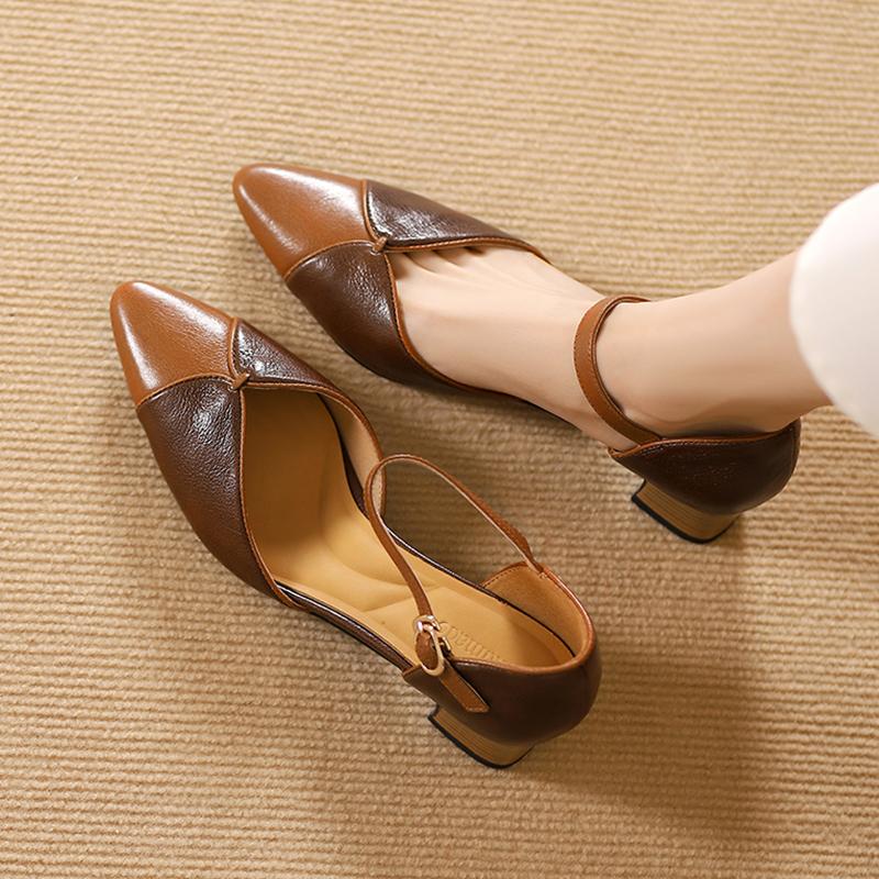 Fashion 2024 New Women Genuine Leather Pumps Square Heel Pointed Toe Party Wedding Shoes Woman Pointed Toe Night Club Prom Pumps