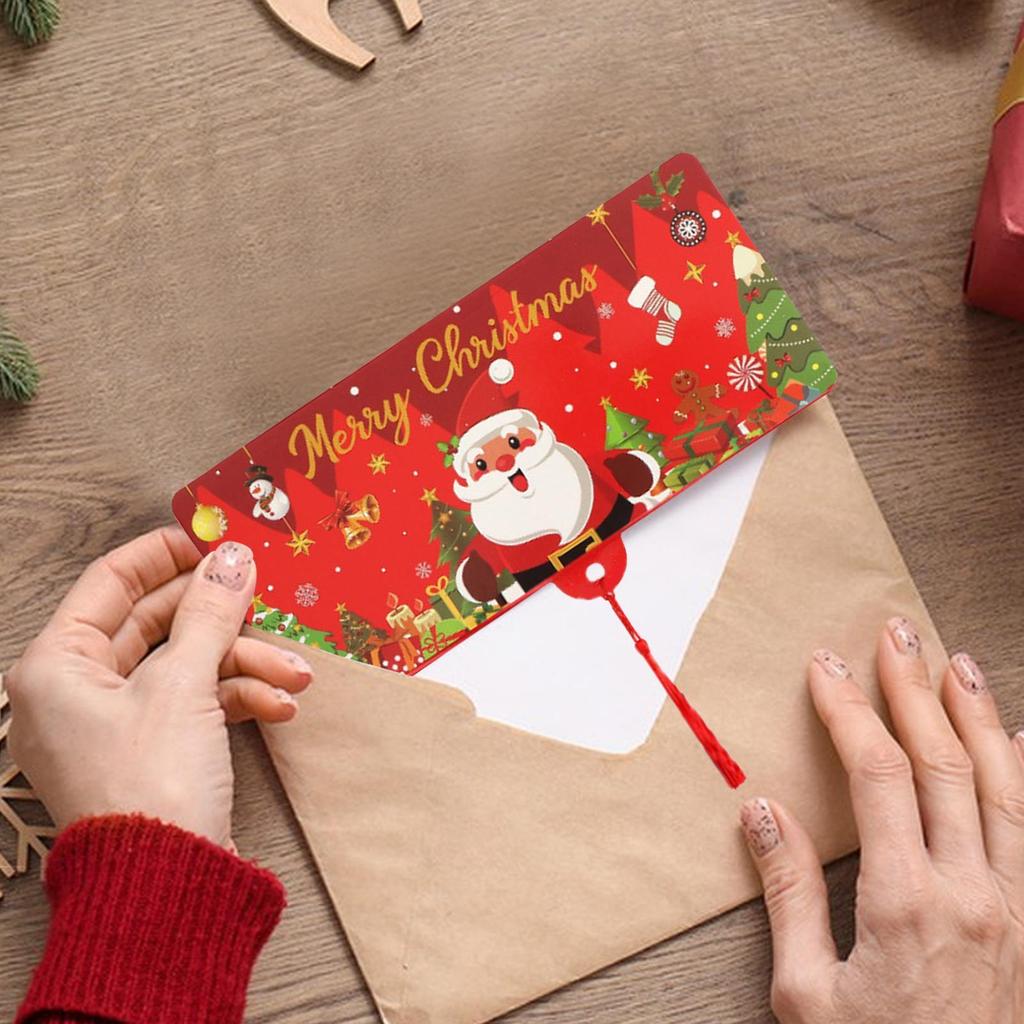 Santa Claus Christmas Money Card Envelope Red Lucky Festive Foldable Cards With Tassle Folding Money Holder Party Favor for Kids