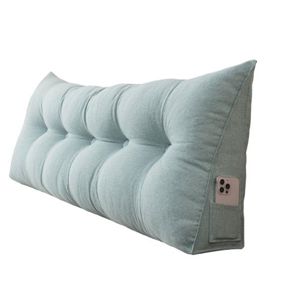 Headboard Pillow with Side Pocket Linen Triangular Headboard Wedge Cushion Bed Bolster Cushion for Shoulder Back Waist Support Dorm Home Bedroom