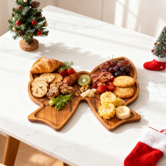 Wooden Snack Tray Bow Design Charcuterie Board Multi-Purpose Serving Platter for Candy Cookies Fruits Party Bar Party Supplies