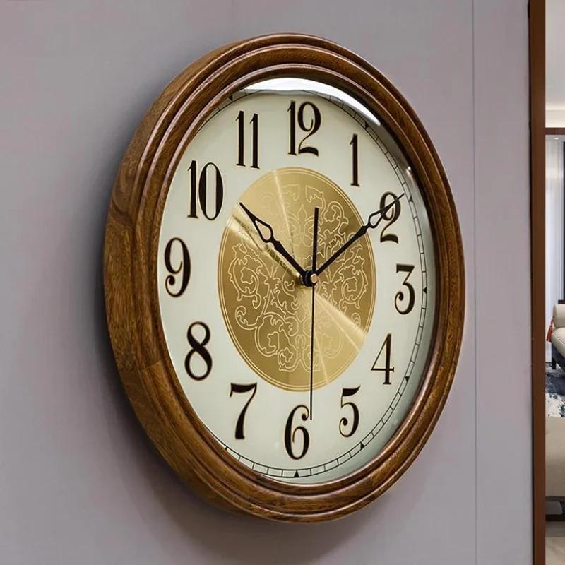 Solid Wood Wall Clock Modern Living Room Large Clock Aesthetic Watch Silent Creative Home Decoration Accessories Interior