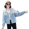 Women's Diamond-Studded Denim Jacket: Stylish, Loose Fit, Mesh-Spliced, Short Top for Early Spring 2022