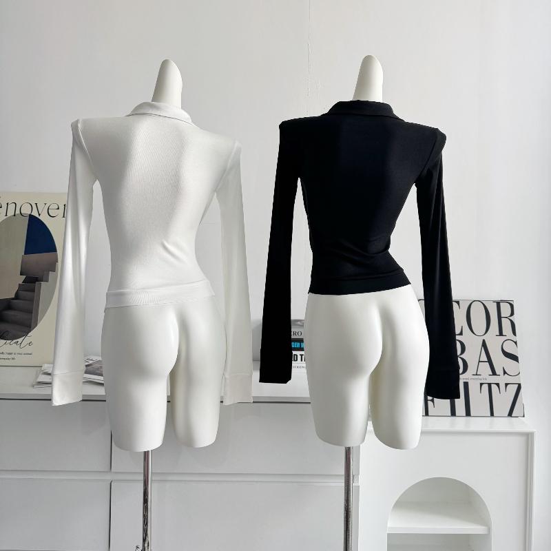 French Elegant Swing Collar Fake Two Piece Tops Women White Black Slim Fitting Long-sleeved T-shirt Korean Fashion Patchwork Casual Clothes