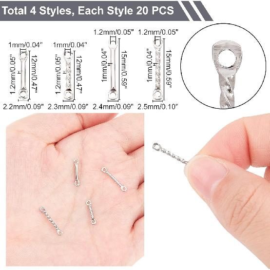 

UNICRAFTALE около 80 шт. 4 размера звенья-скрутки 201 нержавеющая сталь коннекторы гипоаллергенные звенья для ожерелий, браслетов, серег, ювелирных изделий своими руками