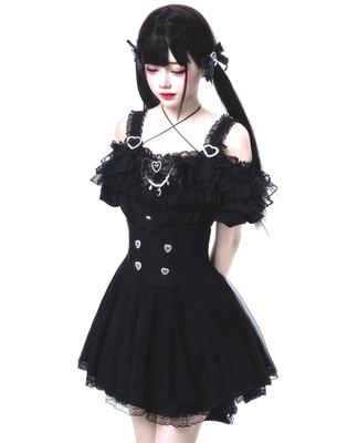 Φούστα Qichenk Gothic Lolita για Απόκριες Μίνι Μέγεθος Πριγκίπισσας M Φόρεμα, Cosplay, Γυναικείο, Κομψό, Χαριτωμένο, Σετ, Κοριτσίστικο, Lolita, Στυλ, Μαύρο, 01,