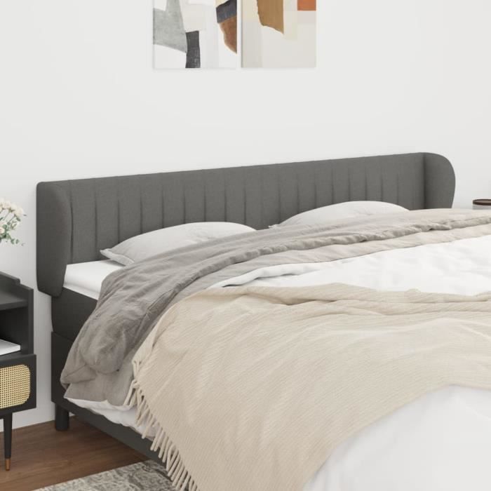 VidaXL Tête de lit avec oreilles Gris foncé 183x23x78-88 cm Tissu3117397