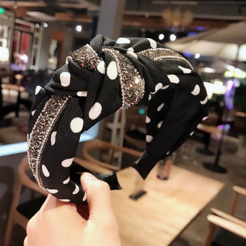 New polka-dot knotted headband wide-brimmed diamond hairband fabric light luxury hair accessories