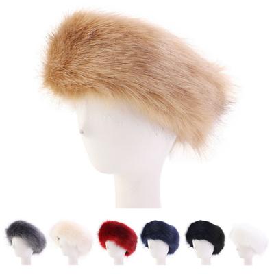 Ladies Winter Faux Fur Soft Fluffy Cozy Warm Unisex Thick Furry Headband Winter Outdoor Earwarmer Empty Top Elastic Anti-slip Ski Hat