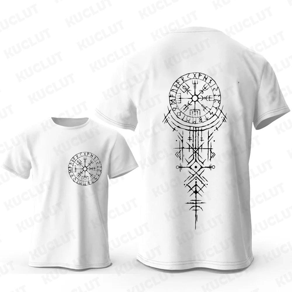T-shirts à manches courtes avec motif boussole runique viking, t-shirts humoristiques et tendance, style Harajuku, pour hommes