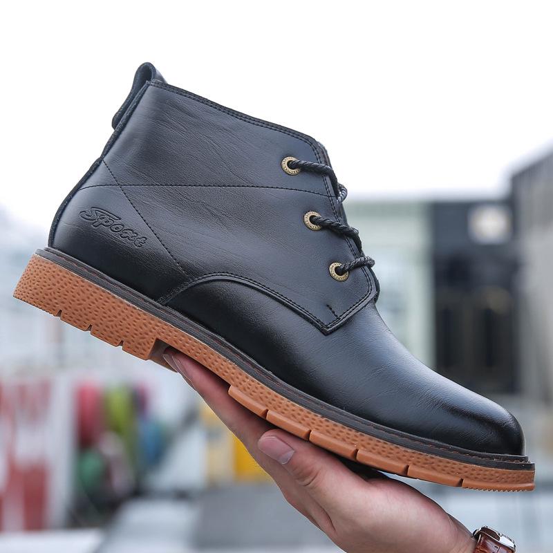 Pánské módní boty Zimní teplé pánské boty Šněrovací Všestranné pánské kožené boty Obchodní kotníková obuv Velká velikost Obuv fgv5