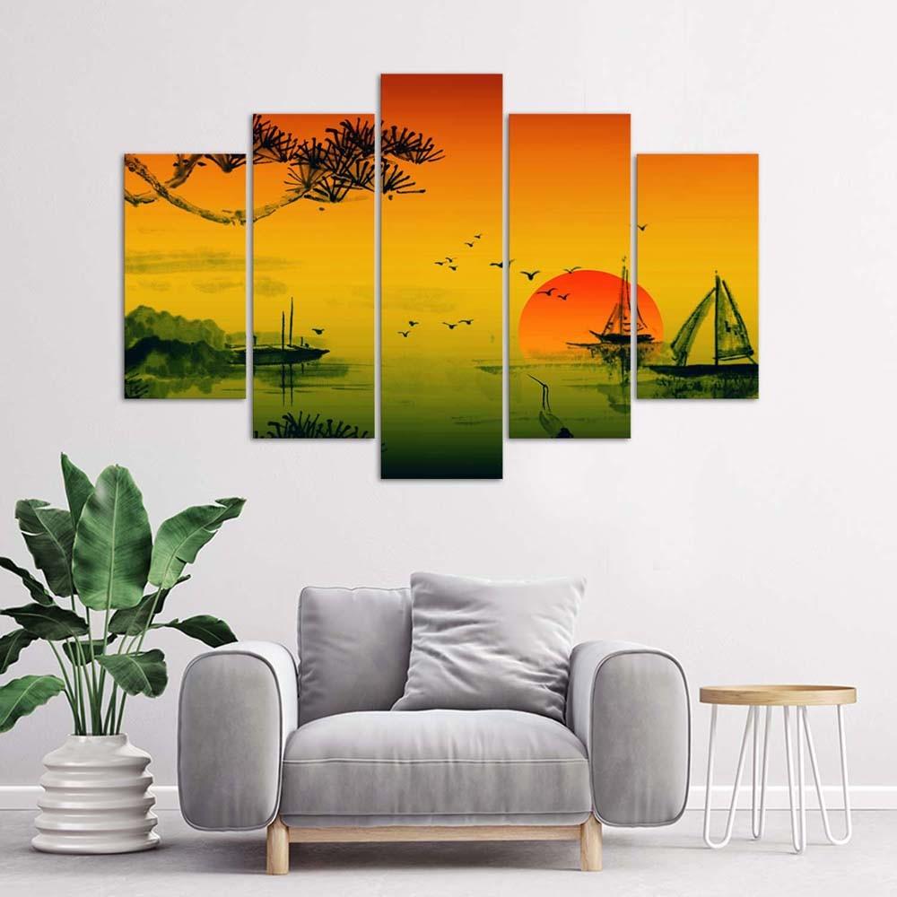 Five Piece Picture Canvas Print Japan Sunset