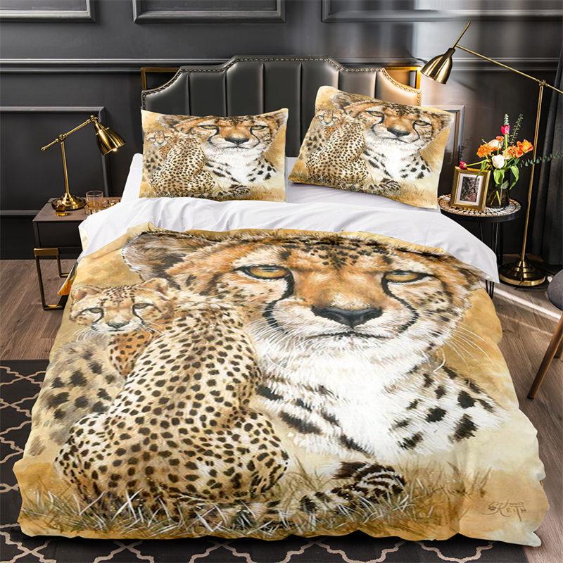 Tiger Leopard Lion Duvet Cover Set Africa Wild Animals Bedding Set 3D Red Rose Flowers Quilt Cover Twin King Queen Bedroom Decor