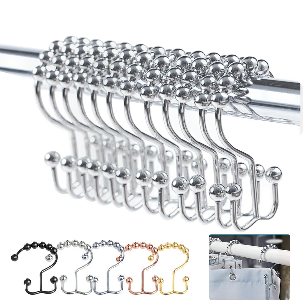 Buy Bathroom Shower Curtain Metal Hooks Rust Proof Rings Double Roller