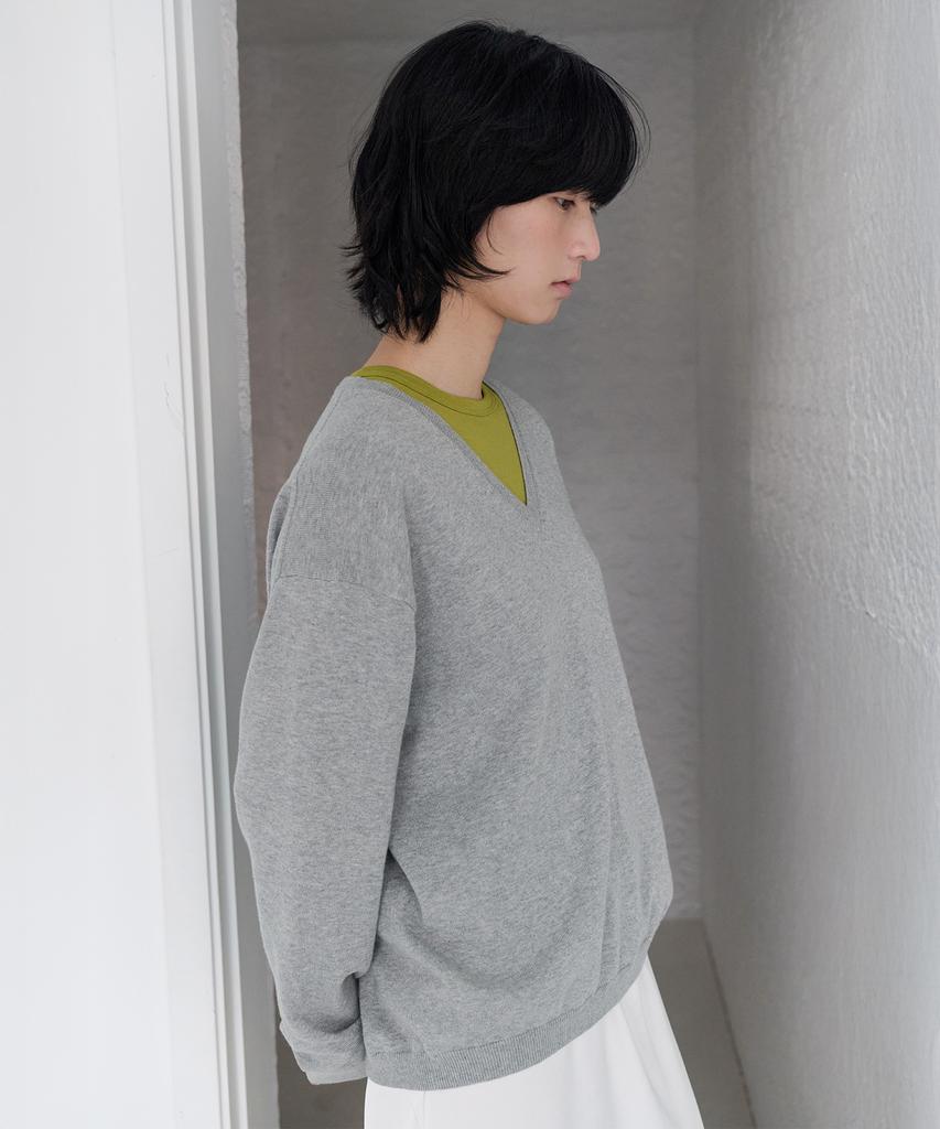 Leuba All-Day Cotton V-Neck Knit - Melange Gray