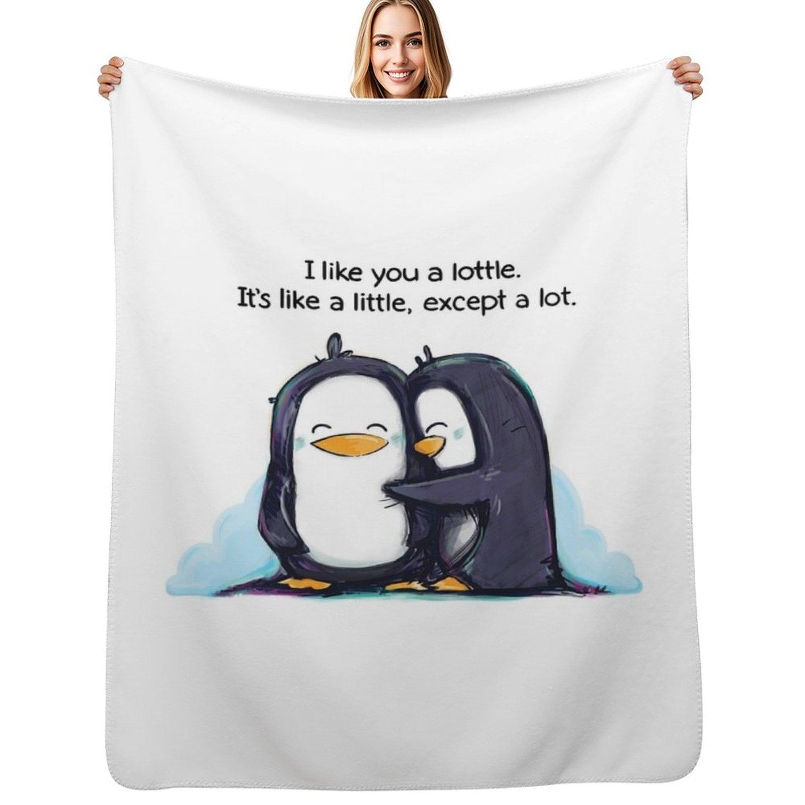 I Like You a Lottle Penguins Throw Blanket Wrinkle Resistant Lightweight Blanket Size: 75*100cm, Weight: 230 GSM