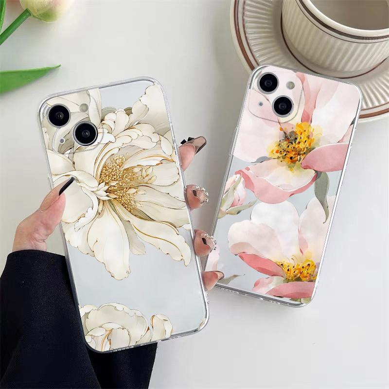 Vintage Flower Clear Phone Case For iPhone 12 11 13 Pro Max Mini 14 Pro Max Plus 7 8 Plus SE2 X XR XS Butterfly Plant Back Cover