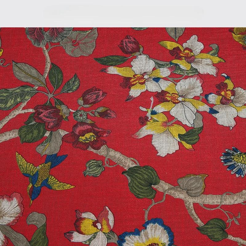 100x145cm Birds &Floral Patterns Linen Printed Fabric Printed Fabric for Tablecloth,Tablecloth DIY Sewing Clothing Home Cloth