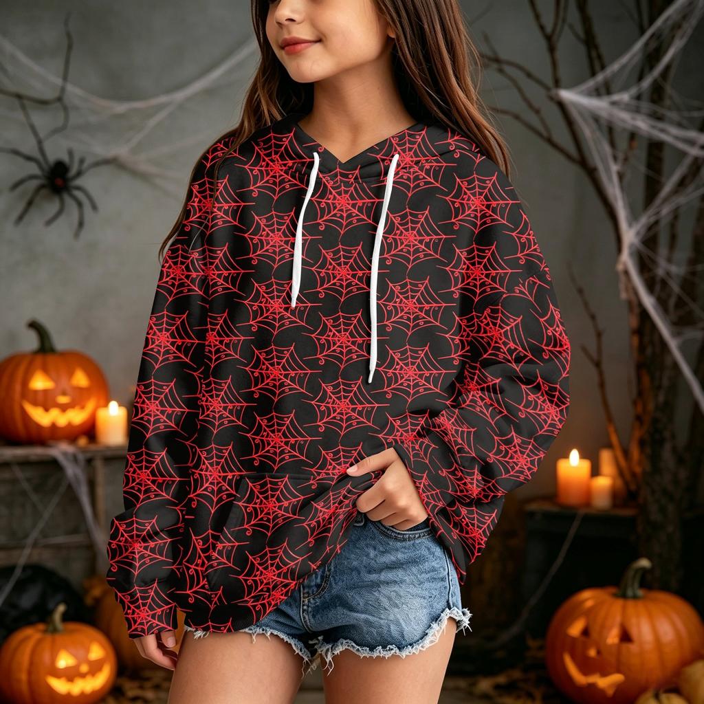 Kids Casual Halloween Print Hoodie Long Sleeve Pullover for Boys and Girls Everyday Wear