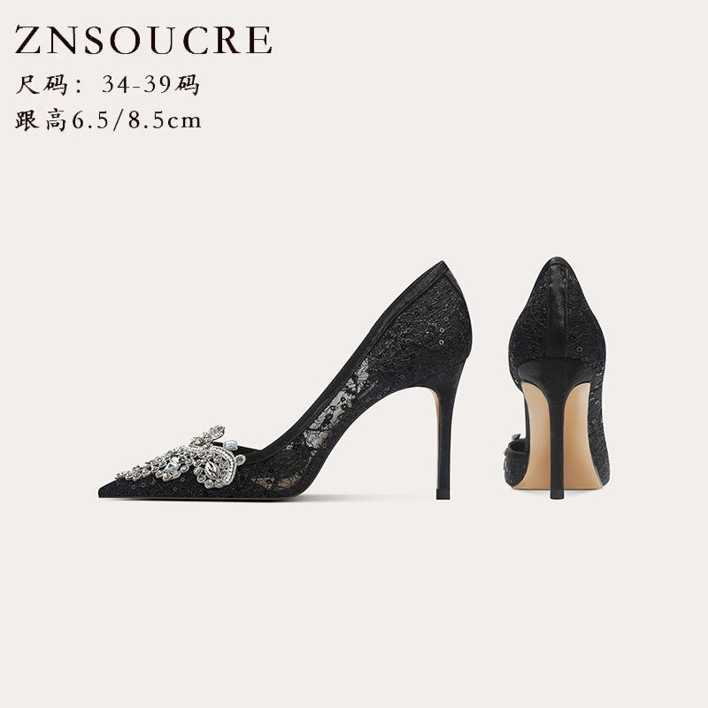 -Sandali da donna con temperamento elegante non stancano i piedi tacchi alti pizzo lato vuoto scarpe da donna scarpe da festa