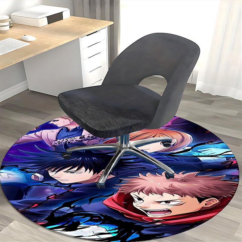 1pc Anime Cartoon Design Round Carpet  Office Chair Mat, NonSlip Rug for Home Decor