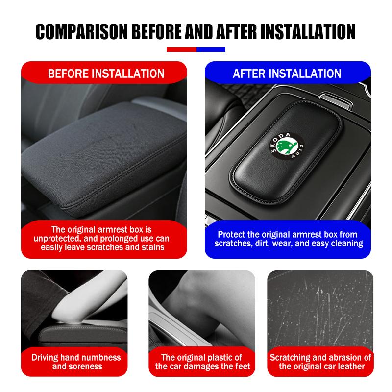 EJIT2 For Skoda Car Interior Leg Knee Rest Pads Leather Cushion Octavia Superb RAPID FABIA KAMIQ KAROQ KODIAQ YETI