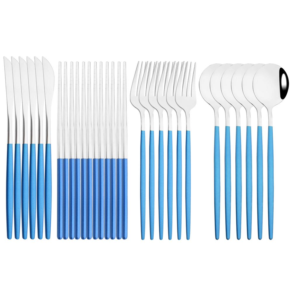 Luxury Chopsticks Knife Fork Spoon Cutlery Set 18/24 Pcs White Gold Dinnerware Set Stainless Steel Flatware Korean Tableware Set