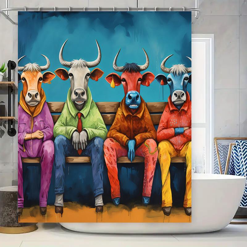 

Colorful Cow Bathroom Decor Shower Curtain Set for Home Decoration featuring a group of stylish bovine friends in fashionable ou 90x180cm