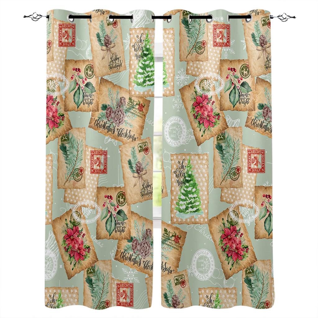 

Мультфильм милый блеск рождественская елка красная девушка занавески на окна для детей спальня гостиная ванная комната кухня дверь холл домашний декор 2P W50 X H130(CM)X2&Grommet Top