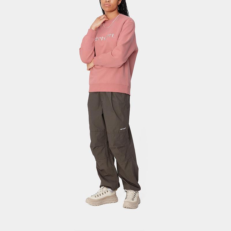 Carhartt WIP Womens Sweatshirt Logo Embroidery Crew Neck Long Sleeve Women Sweatshirts Pink I033647-2D8-XX