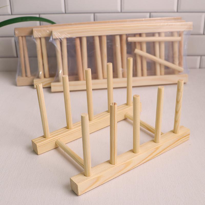 Pine Wood Kitchen Storage Rack for Cups, Dishes, and Plates
