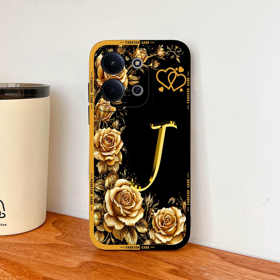 Per Cover Telefono Redmi 15C 4G 5G Fiori Nome Lettere Morbida Silicone Liquido Custodia a Protezione Totale Per Redmi 15 C Alloggiamento Antiurto