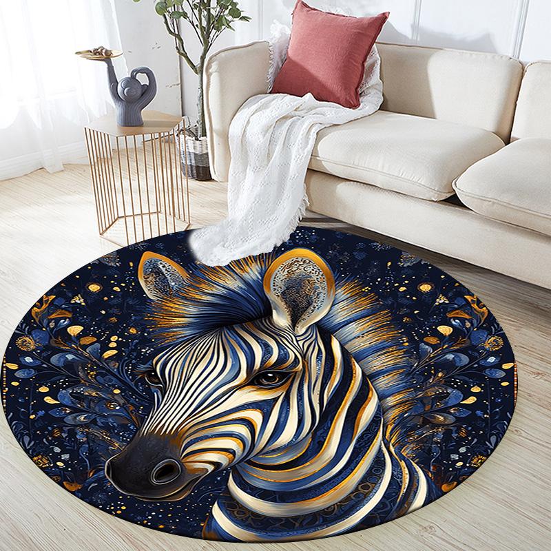 Golden Zebra Round Area Rug,Carpet Rug for Living Room Bedroom Sofa Playroom Decor,Non-slip Floor Mat