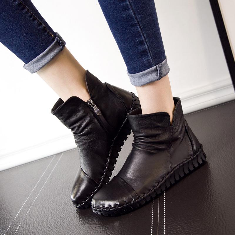 Women's Handmade Soft Cowhide Short Boots - Autumn/Winter Casual Style