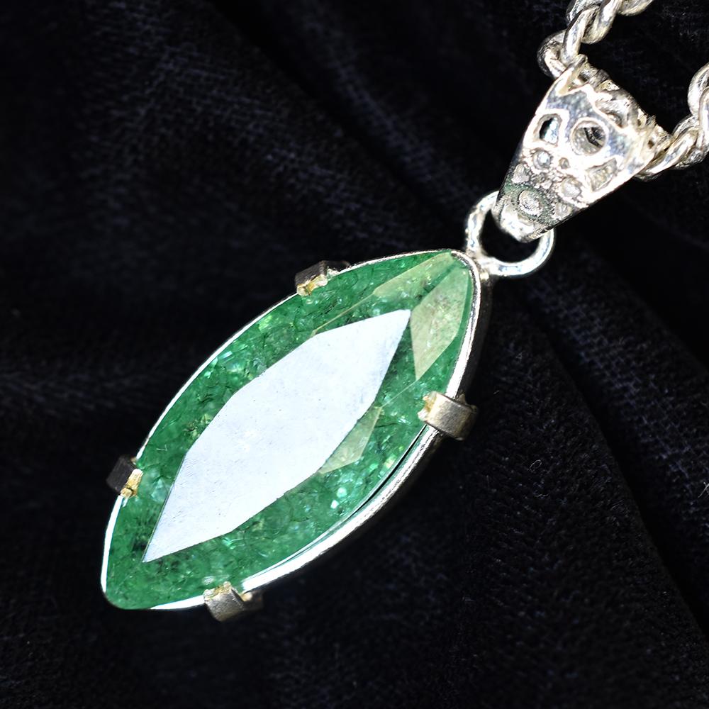 CERTIFIED 925 Sterling Silver 40 Ct Natural Green Emerald Marquise Gems Pendant MY.PD-175-NS