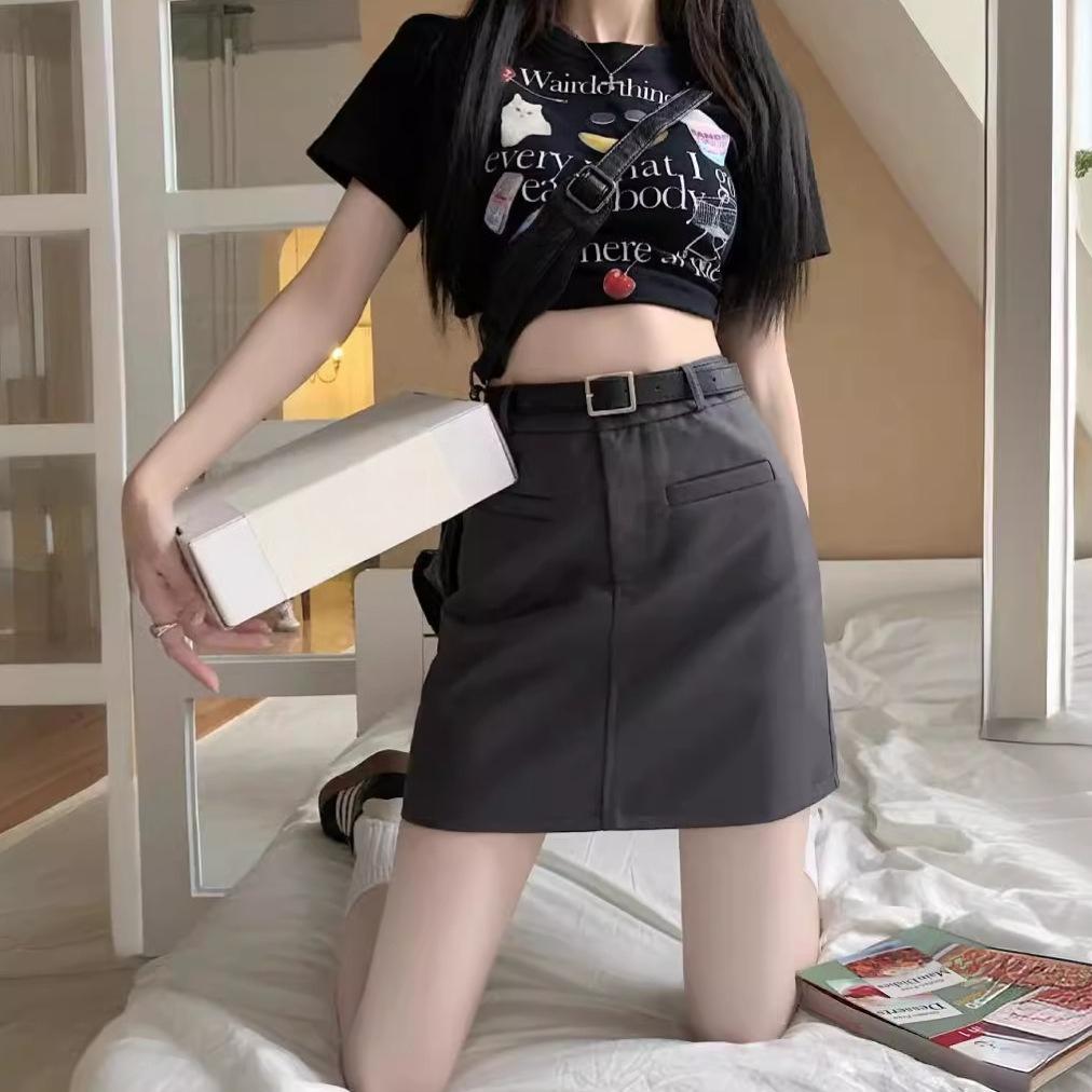 Preppy Sweetheart ~ A-line Suit Skirt for Women High-Waisted Grey Short Skirt Anti-Exposure Slimming Casual All-match Versatile Bodycon Skirt