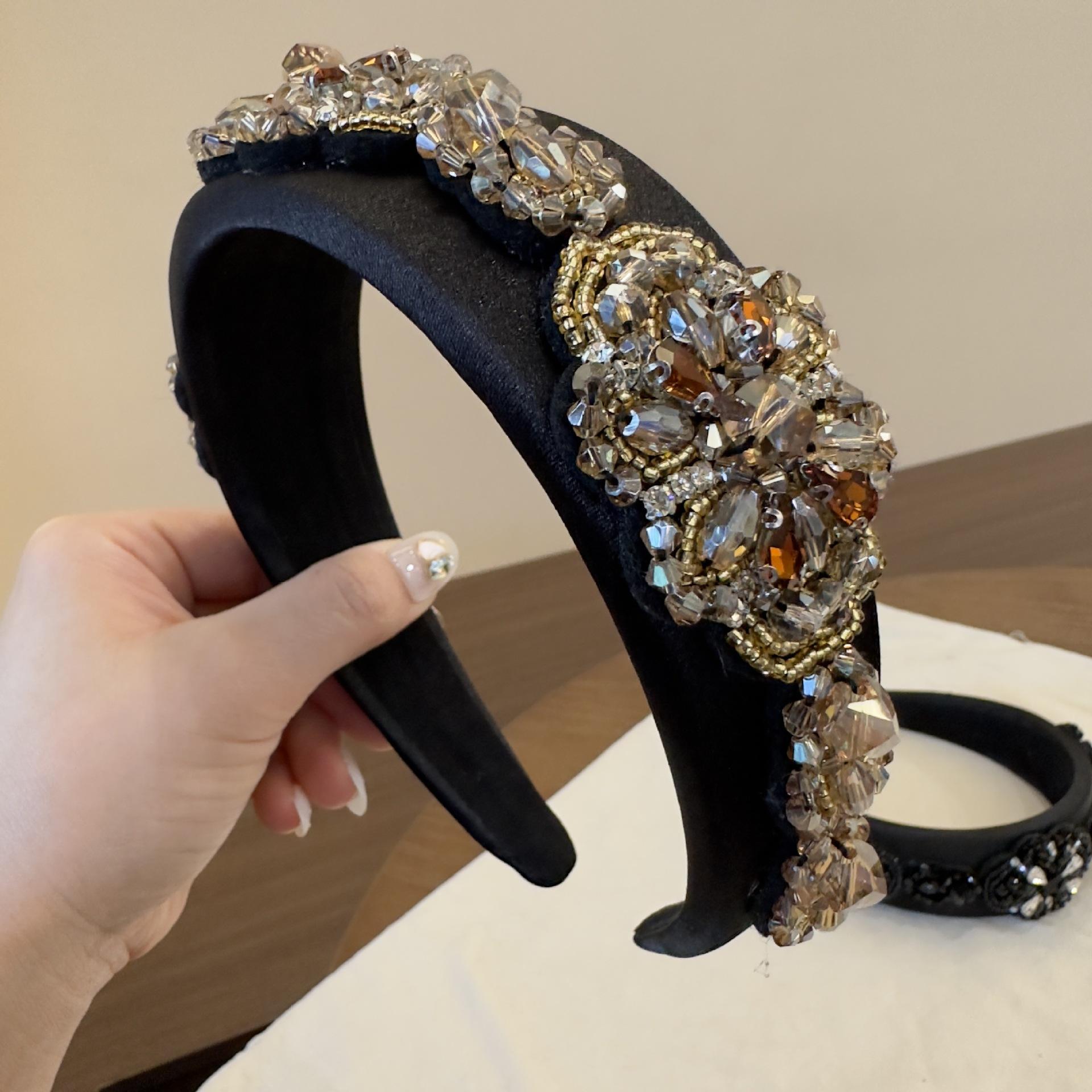 

Новый модный французский ретро-повязка на голову с кристаллами в стиле барокко чёрный