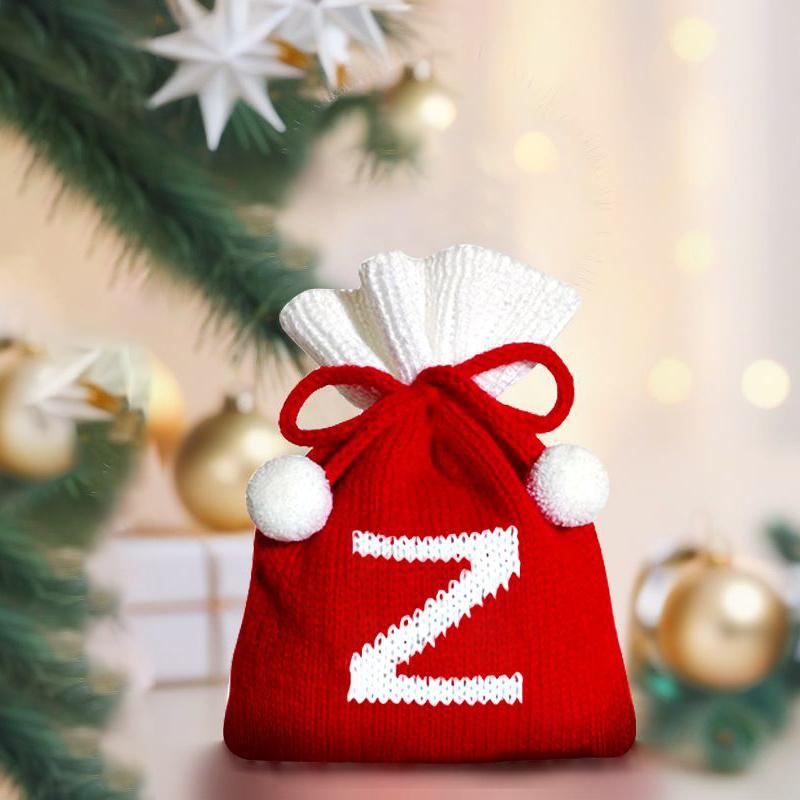 

Knitted Christmas Candy Gift Bag With Embroidered Letters Xmas Tree Decor Ornaments Packaging Bag for Christmas Party Supply