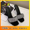 Versatile Square Head Open-toed Cool Slippers Women's 2025 Summer New Thin Heel with Skirt Elegant Rhinestone with High Heel