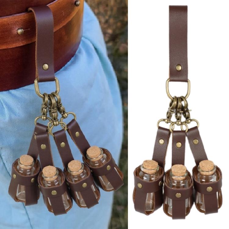 Witch Potion Bottle with Leather Holder and Cork Stopper for Halloween Cosplay Wizard Costume Cosplay Accessories
