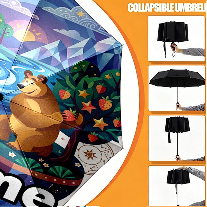 Custom Name Personalized Masha and the Bear Print Umbrella, Auto Open Close, 8‑Rib Sturdy Frame, Commute Camping Hiking Use, Birthday Gift